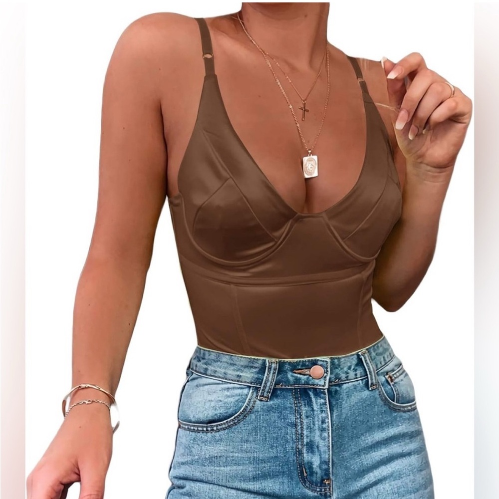 NWOT Silky Underwire Sexy Bodysuit Brown Women's Top
